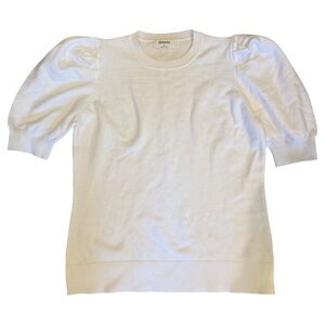 Zenana White Puff Sleeve Knit Sweater Top Size Large